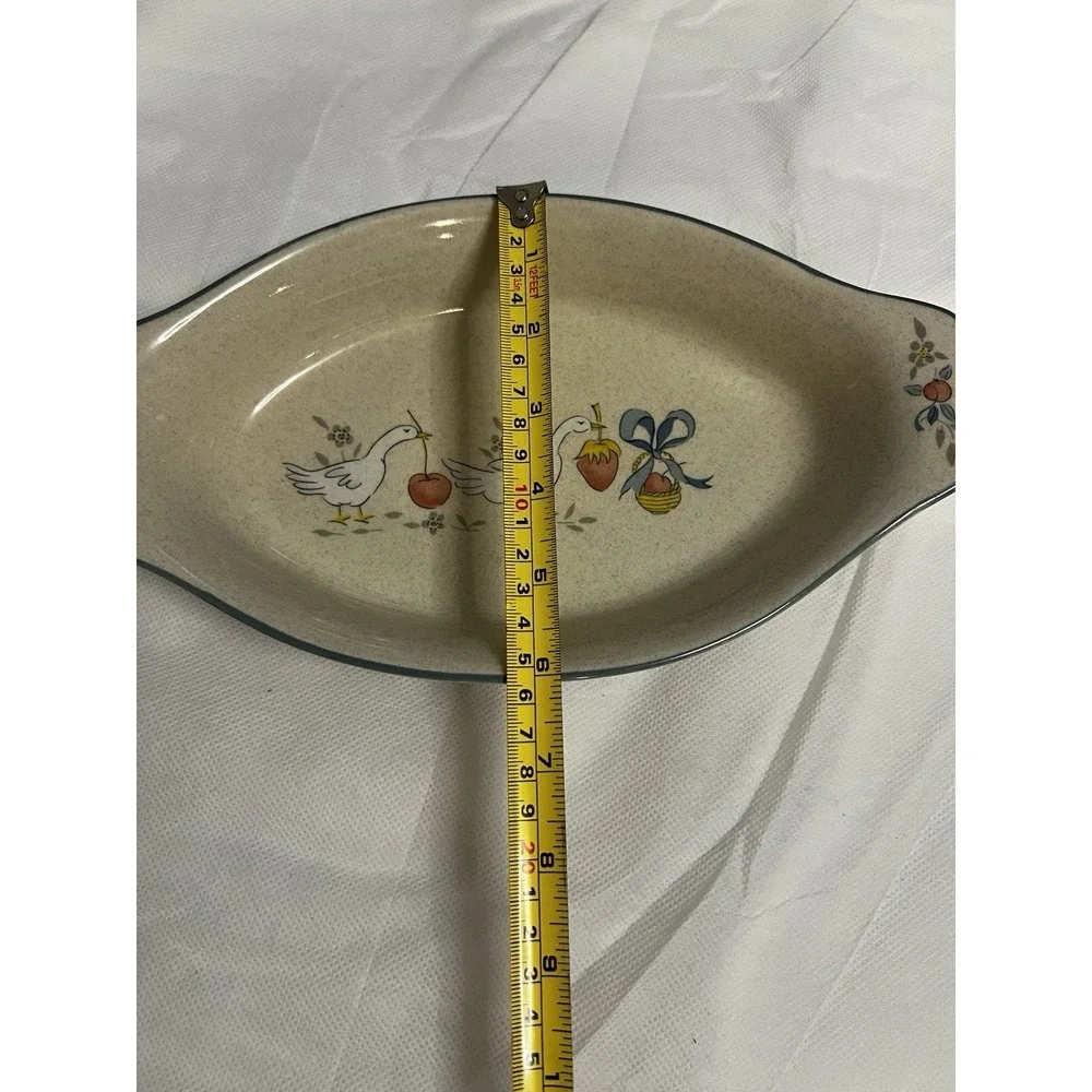 Vtg International Marmalade Goose Oval Handled Gratin Dish Vegetable Cottagecore